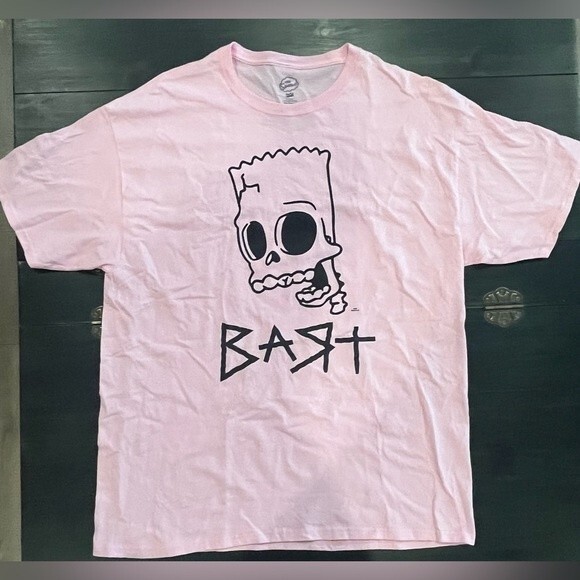 Men’s XL Bart Simpson Skeleton Tee Pink and Black Washed Once Never Worn - Picture 1 of 6